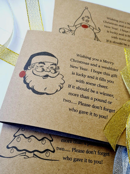 Novelty Christmas Lottery Ticket Holders - Scratch Card Gift Card - Table Decoration - Festive - Brown - Recycled Card