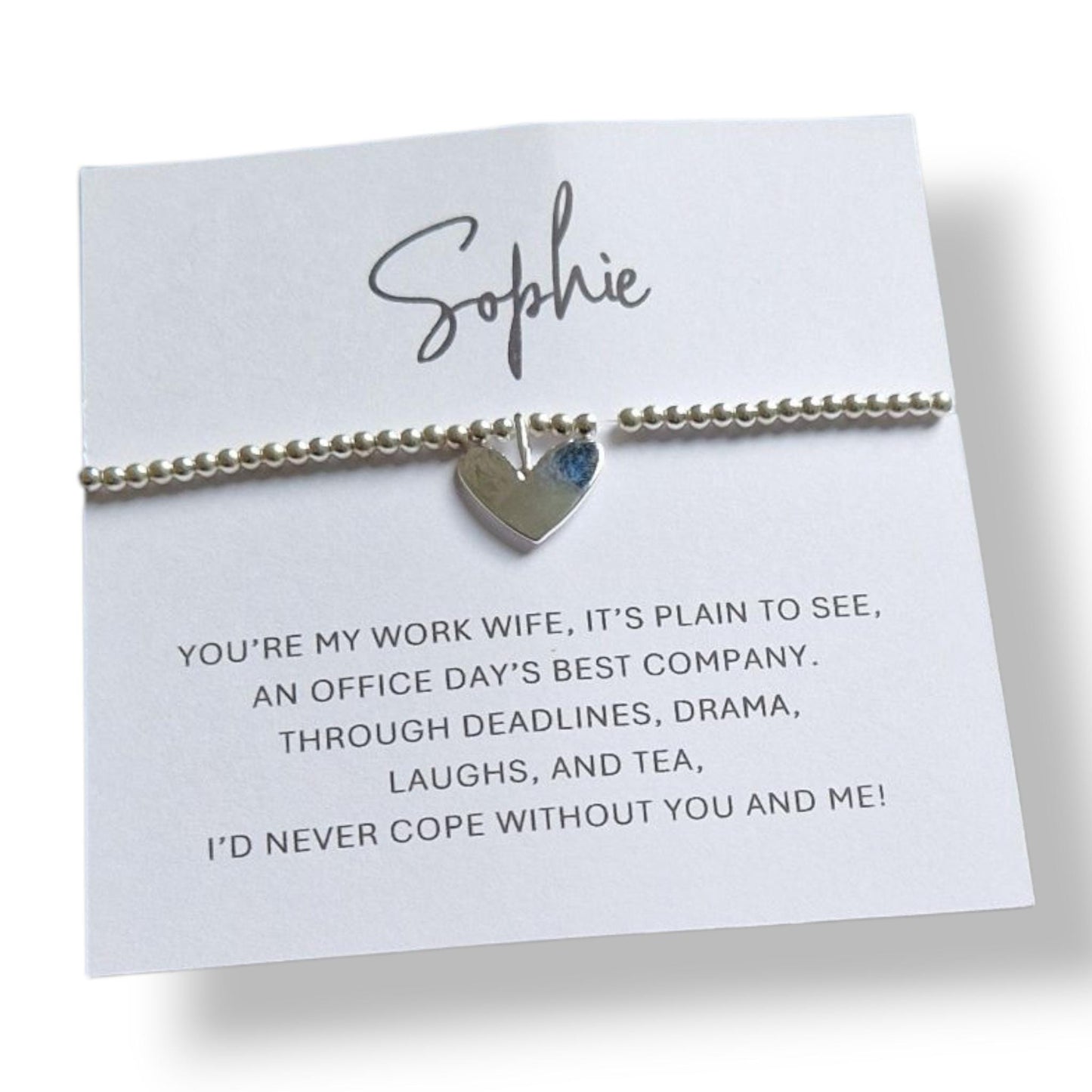 Personalised Work Wife Silver Plated Bracelet | Heart Charm Friendship Gift | Best Friend Office Jewellery | Appreciation- Best Company