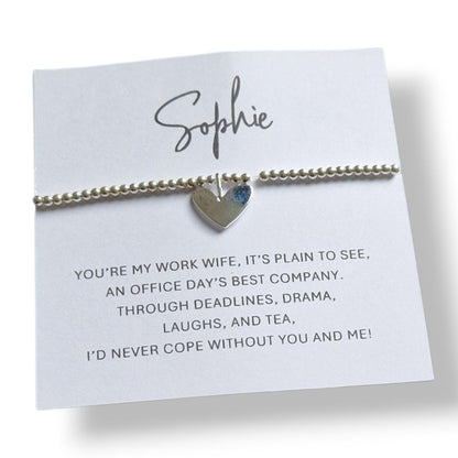 Personalised Work Wife Silver Plated Bracelet | Heart Charm Friendship Gift | Best Friend Office Jewellery | Appreciation- Best Company