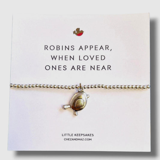 Robin's appear, when loved ones are near, Grief, Loss, Silver plated charm bracelet - Memorial Gift, Personalised, birthday c599