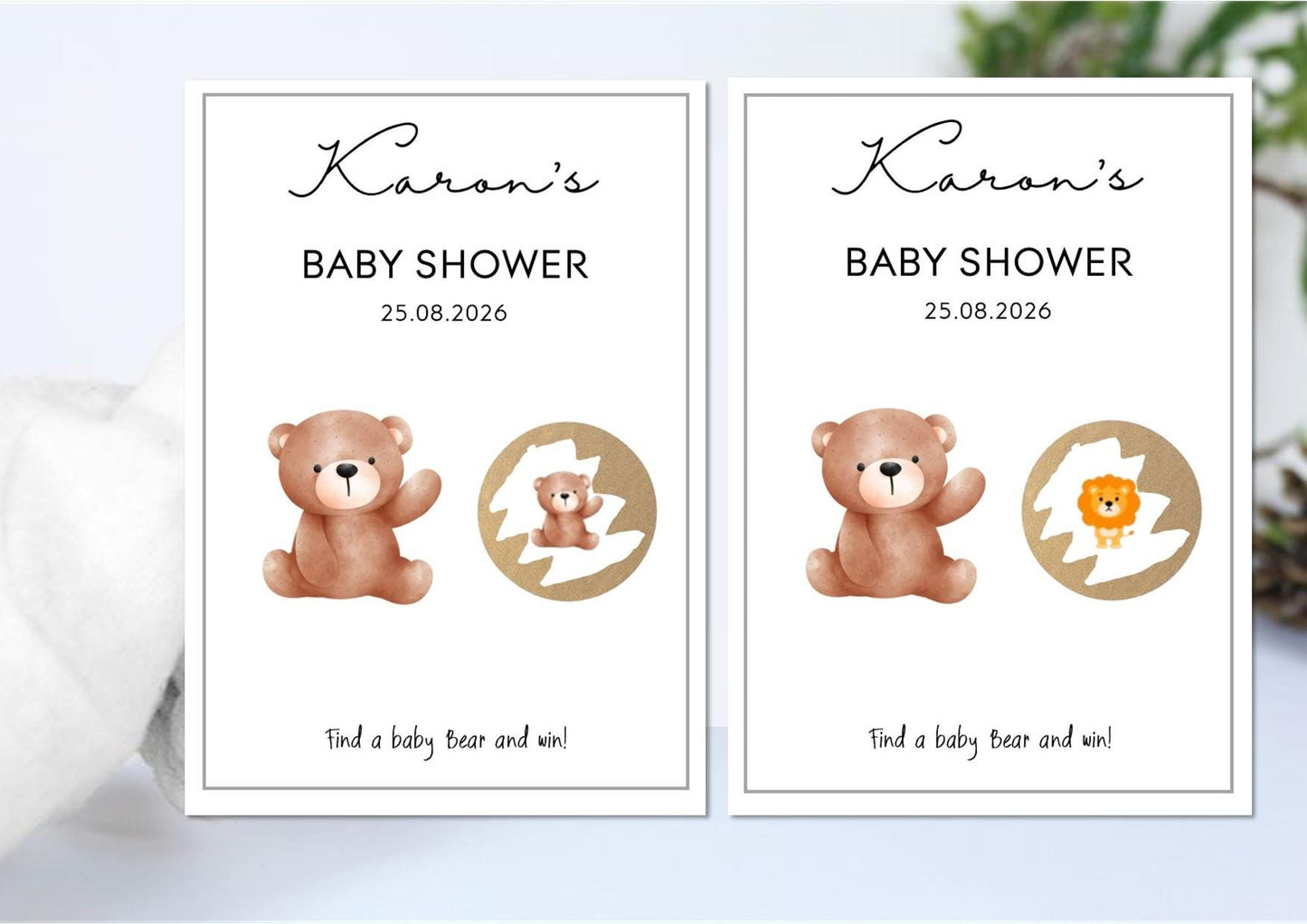 Baby Shower Game Teddy Bear Baby Shower Scratch Off Game: Personalised Card Set - Find the teddy