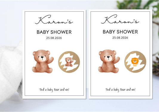 Baby Shower Game Teddy Bear Baby Shower Scratch Off Game: Personalised Card Set - Find the teddy