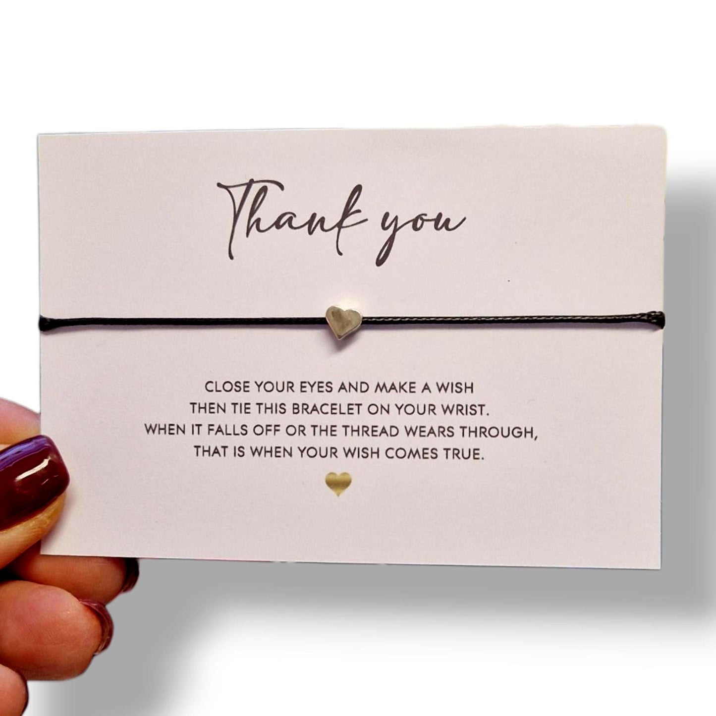 Thank You Wish Bracelet with Heart Charm, Friendship Gift for Her, Simple String Bracelet, Appreciation Gift, Minimalist Jewellery