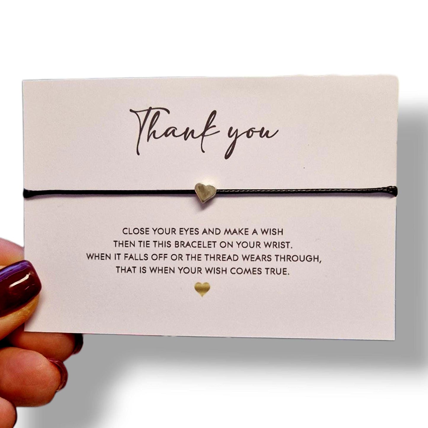 Thank You Wish Bracelet with Heart Charm, Friendship Gift for Her, Simple String Bracelet, Appreciation Gift, Minimalist Jewellery