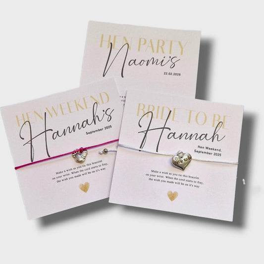 Calligraphy Hen Party, Baby Shower Wish Bracelets - Personalised  - Goodie Bag Filler - Hen Weekend, Hen Do, Girls Weekend  I Sten Do - CA88