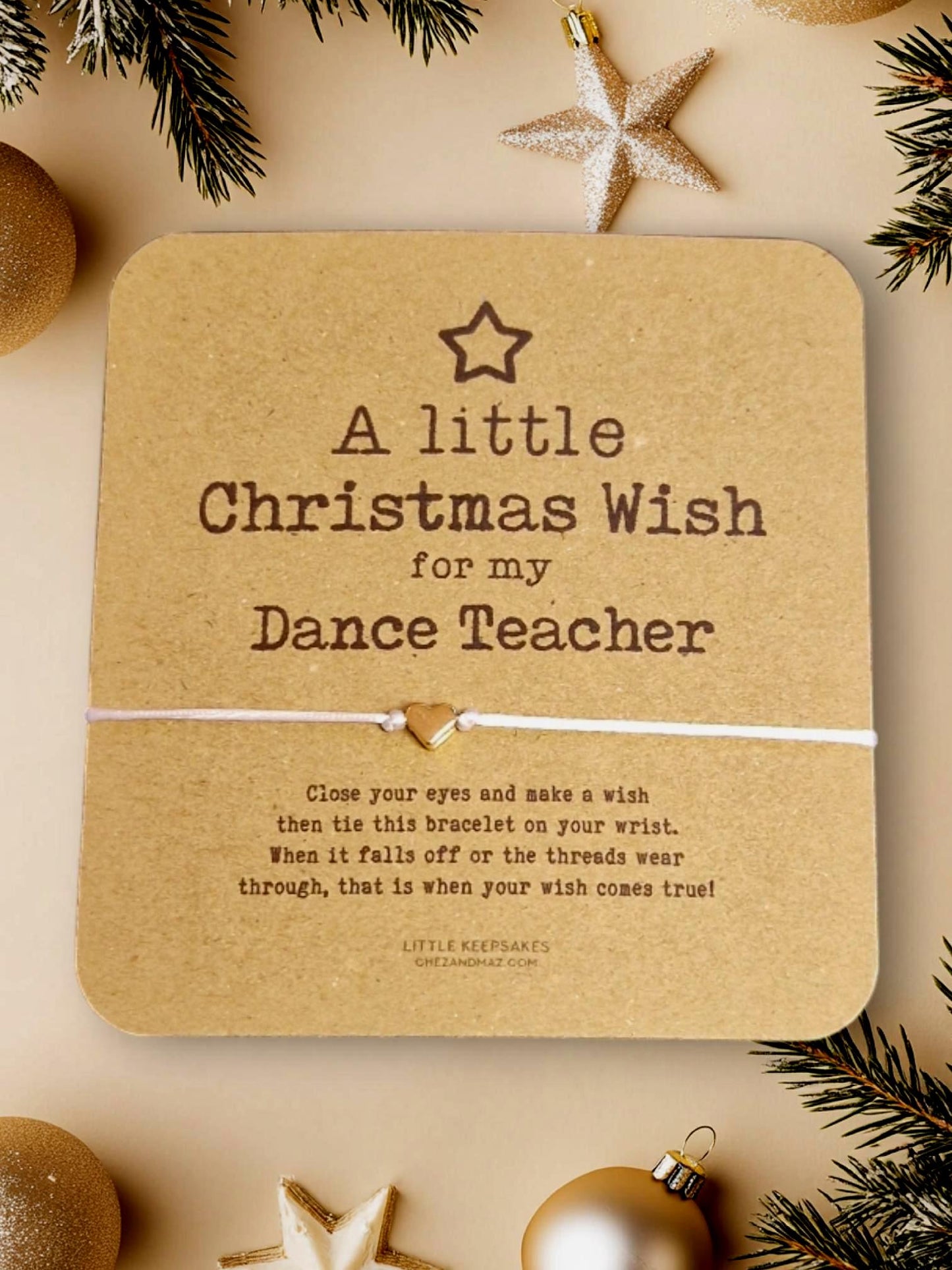 Dance Teacher Wish Bracelet Christmas Christmas Gift for Teacher Wish Bracelet & Message Card Little Keepsake - Christmas Wish Bracelet