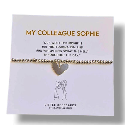 Colleagues - Co-worker  - Funny - Pun - Silver-Plated Heart Bracelet: Friendship Gift- Whispering