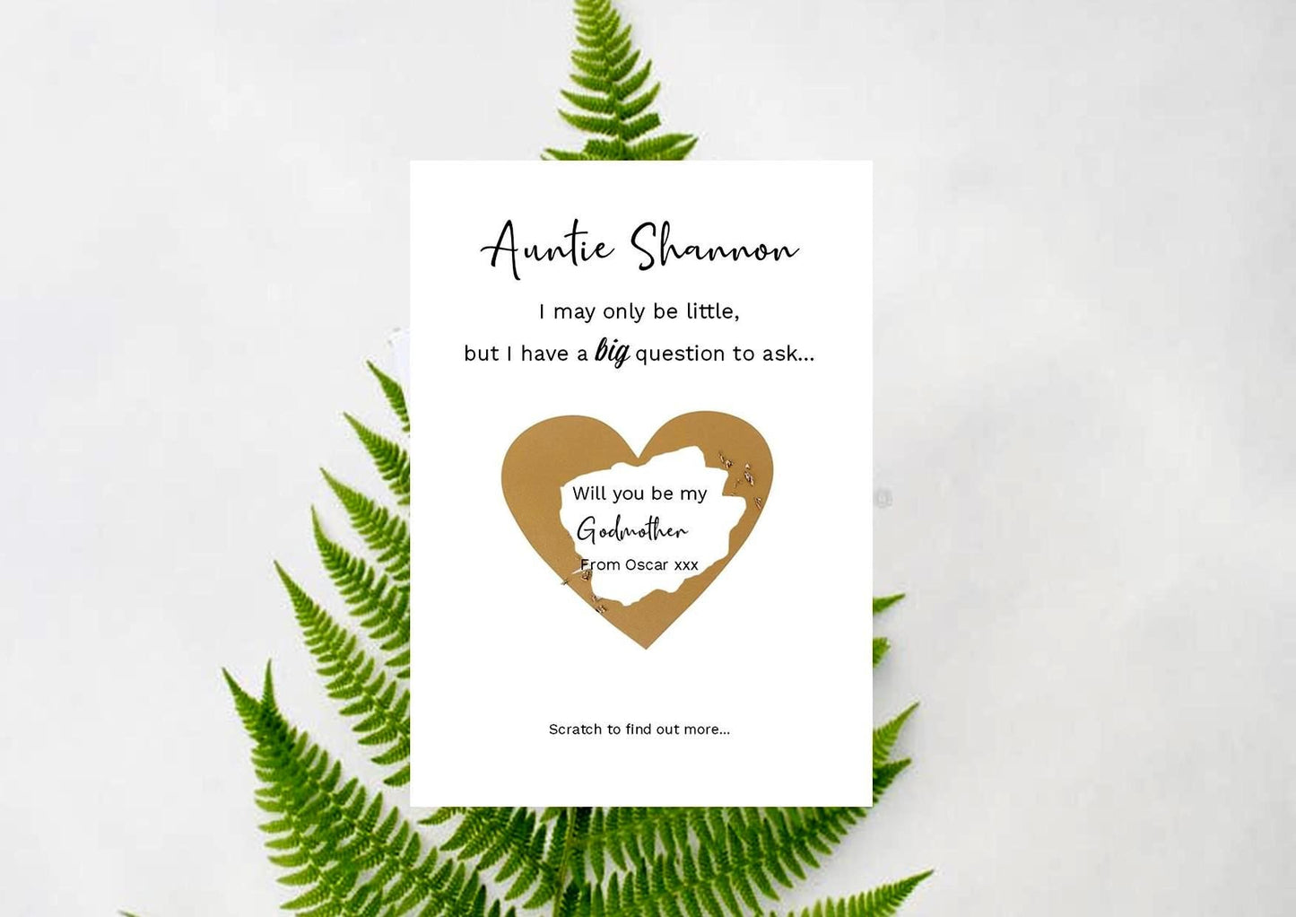 Godmother, Godfather proposal scratch card, Ask godparent, godparents, will you be my godmother Flat Card personalised, Surprise sc765
