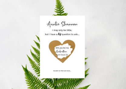 Godmother, Godfather proposal scratch card, Ask godparent, godparents, will you be my godmother Flat Card personalised, Surprise sc765