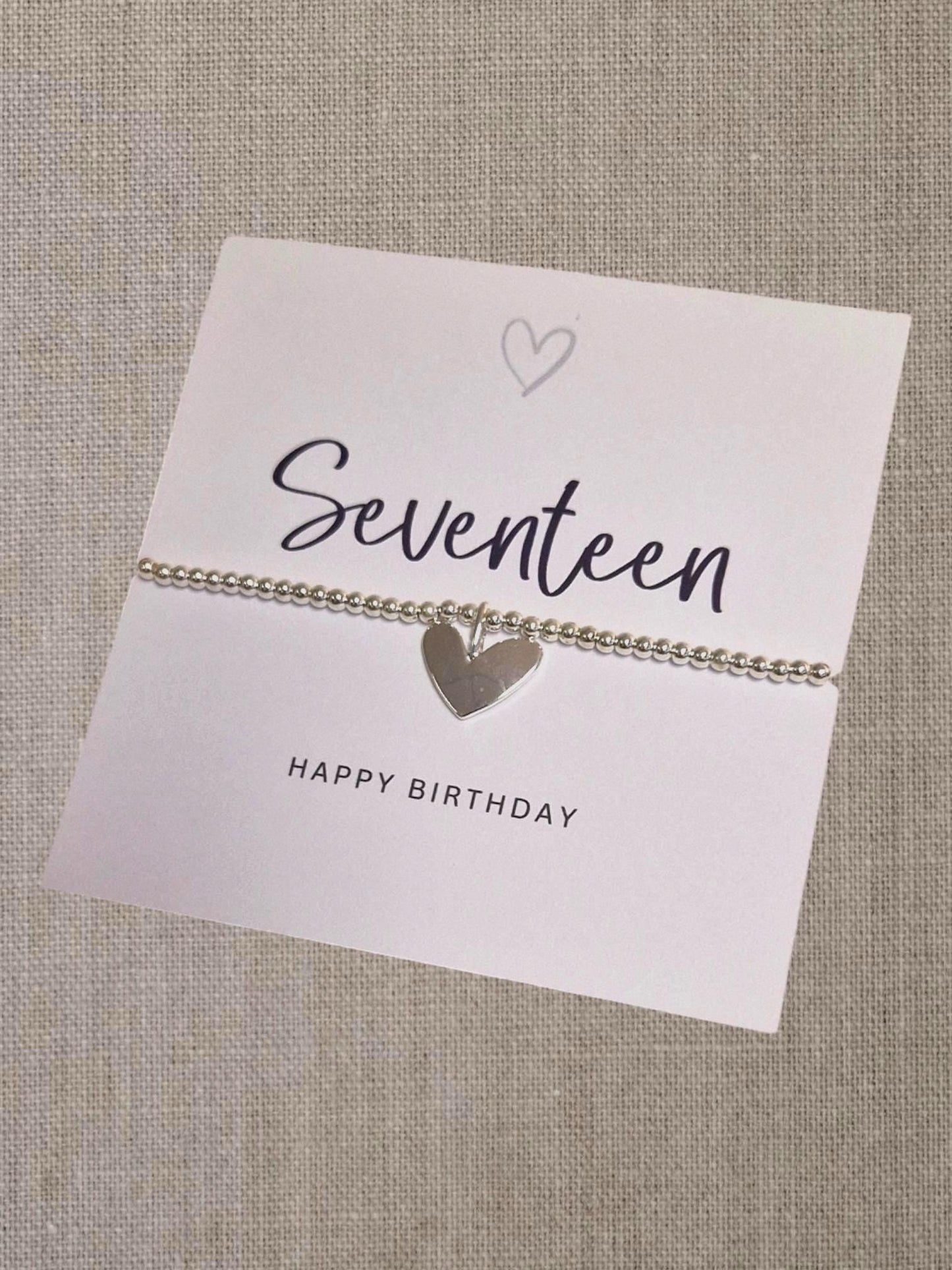 17th 17 Birthday Silver Plated Heart Charm Bracelet- Seventeen
