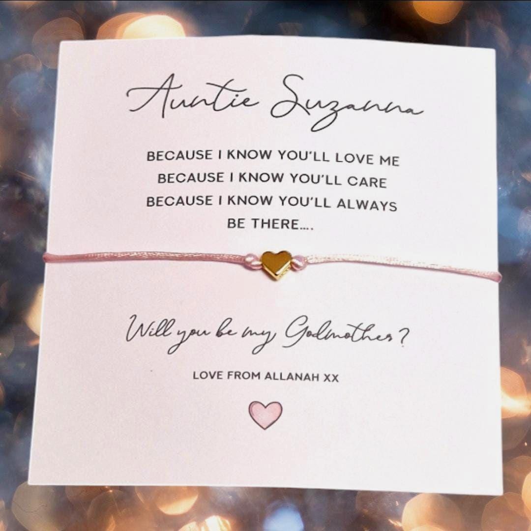 Godmother Proposal Wish Bracelet: Heart Design, Godparent Gift