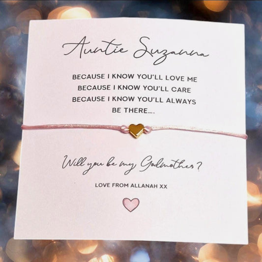 Godmother Proposal Wish Bracelet: Heart Design, Godparent Gift