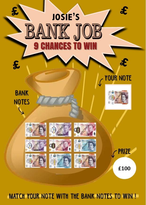 Scratch Card Bank Job Surprise: Surprise Money - Cash, Reveal, fun gift, Christmas, Birthday, Personalised, Scratch to reveal gift
