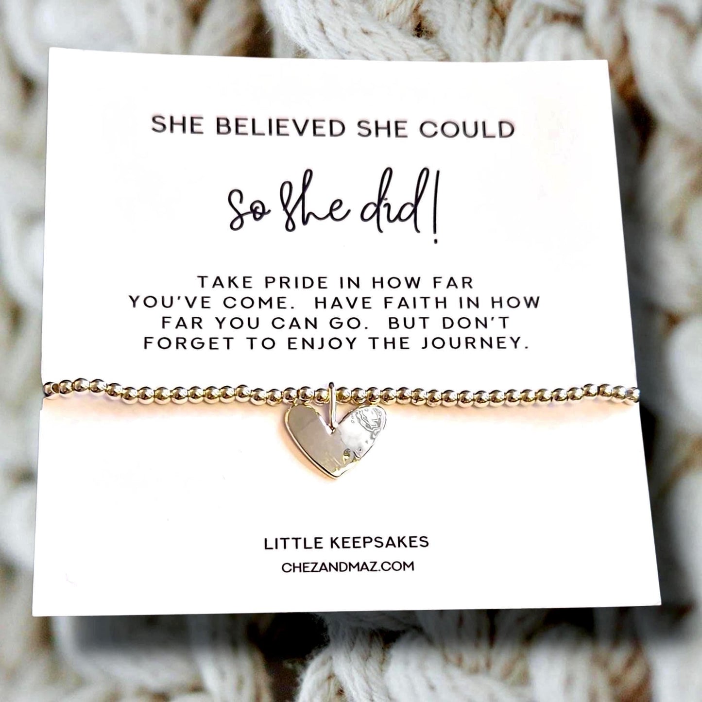 She believed she could, so she did - Silver Plated Heart Charm Bracelet: Inspirational - Take pride