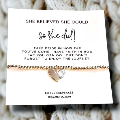 She believed she could, so she did - Silver Plated Heart Charm Bracelet: Inspirational - Take pride