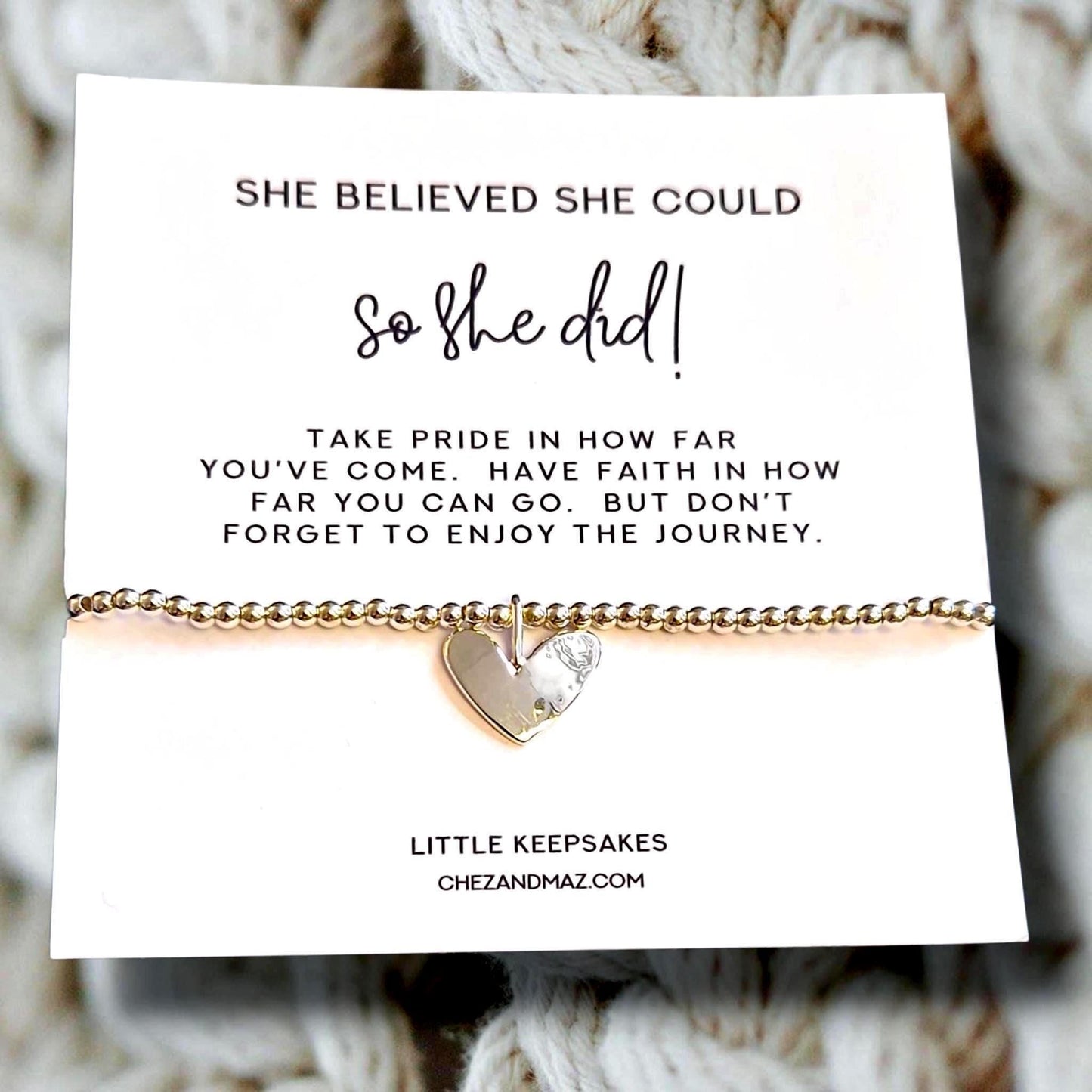She believed she could, so she did - Silver Plated Heart Charm Bracelet: Inspirational - Take pride