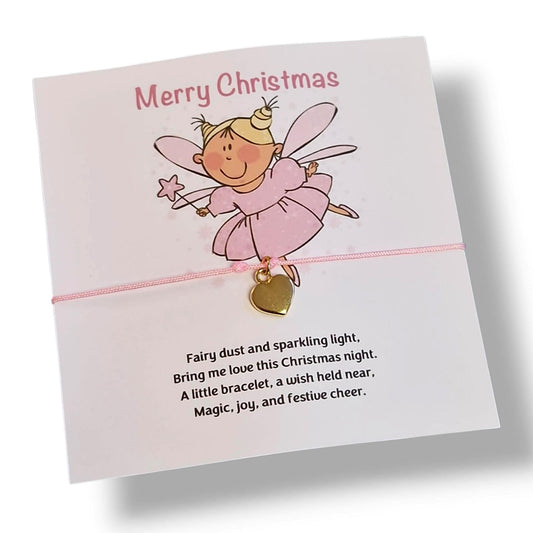 Christmas Fairy Wish Bracelet – Heart Charm Gift, Handmade Wish Bracelet, Stocking Filler, Secret Santa, Christmas Gift for Her