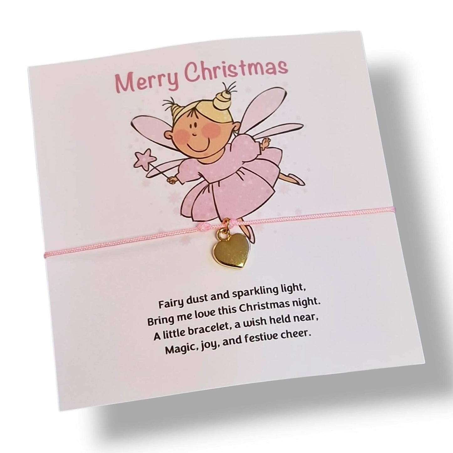 Christmas Fairy Wish Bracelet – Heart Charm Gift, Handmade Wish Bracelet, Stocking Filler, Secret Santa, Christmas Gift for Her