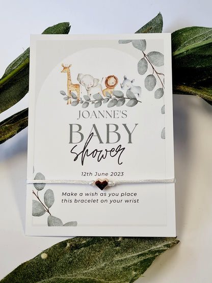 Personalised Baby Shower Wish Bracelet: Animal Babies Charm - Zoo - Gender Neutral - Ferns