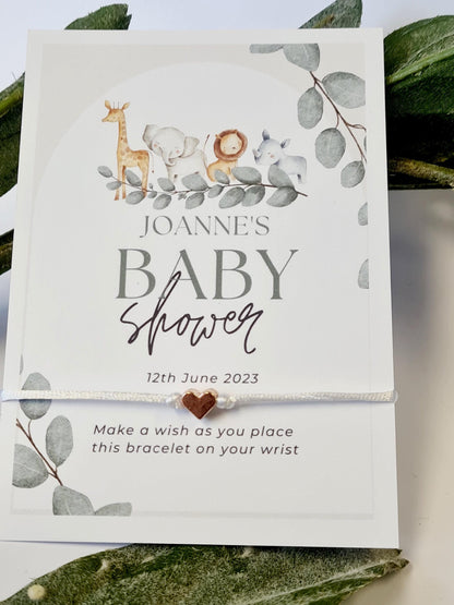 Personalised Baby Shower Wish Bracelet: Animal Babies Charm - Zoo - Gender Neutral - Ferns