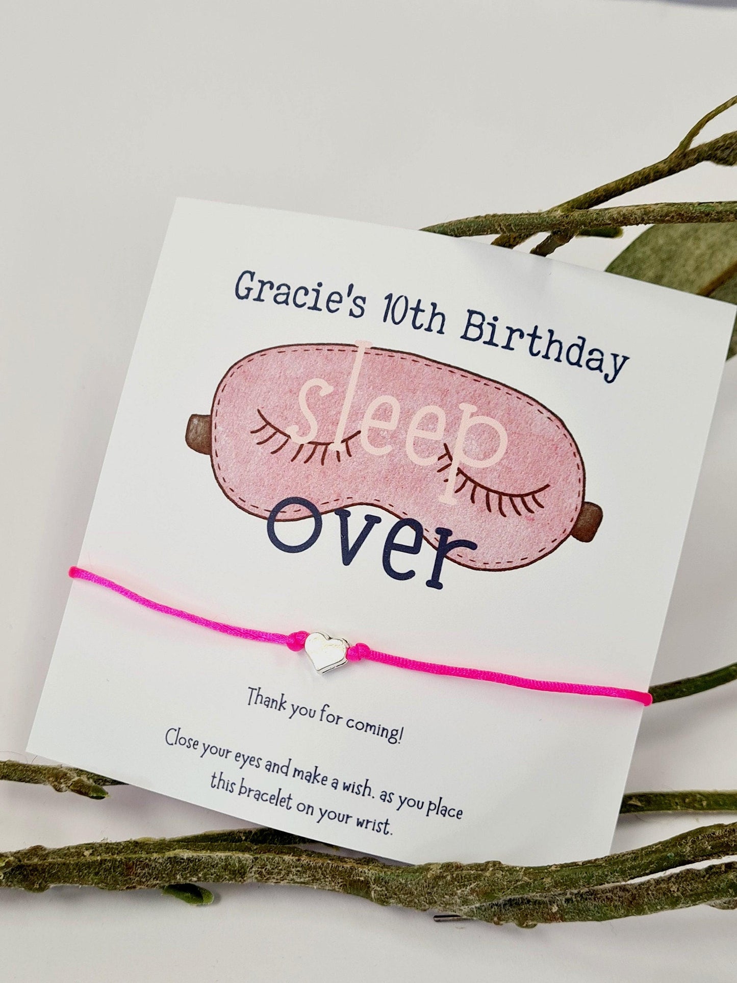 Sleepover Birthday Wish Bracelet: Personalised Party Favour - Guest Gift - Friends