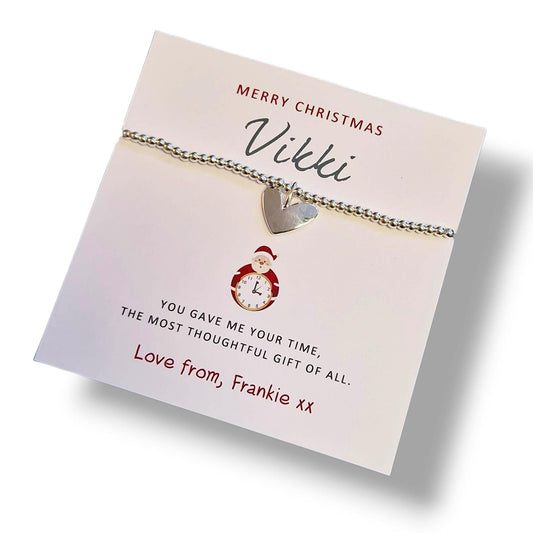 Merry Christmas Personalised Teacher Thank You Gift: Silver Beaded Charm Bracelet - You gave me your time