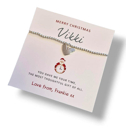 Merry Christmas Personalised Teacher Thank You Gift: Silver Beaded Charm Bracelet - You gave me your time