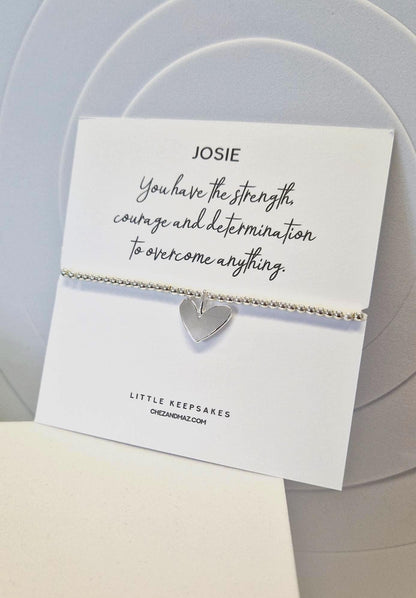 Personalised Silver Heart Charm Bracelet: Empowering Gift - You have the strength courage and determination to overcome anything