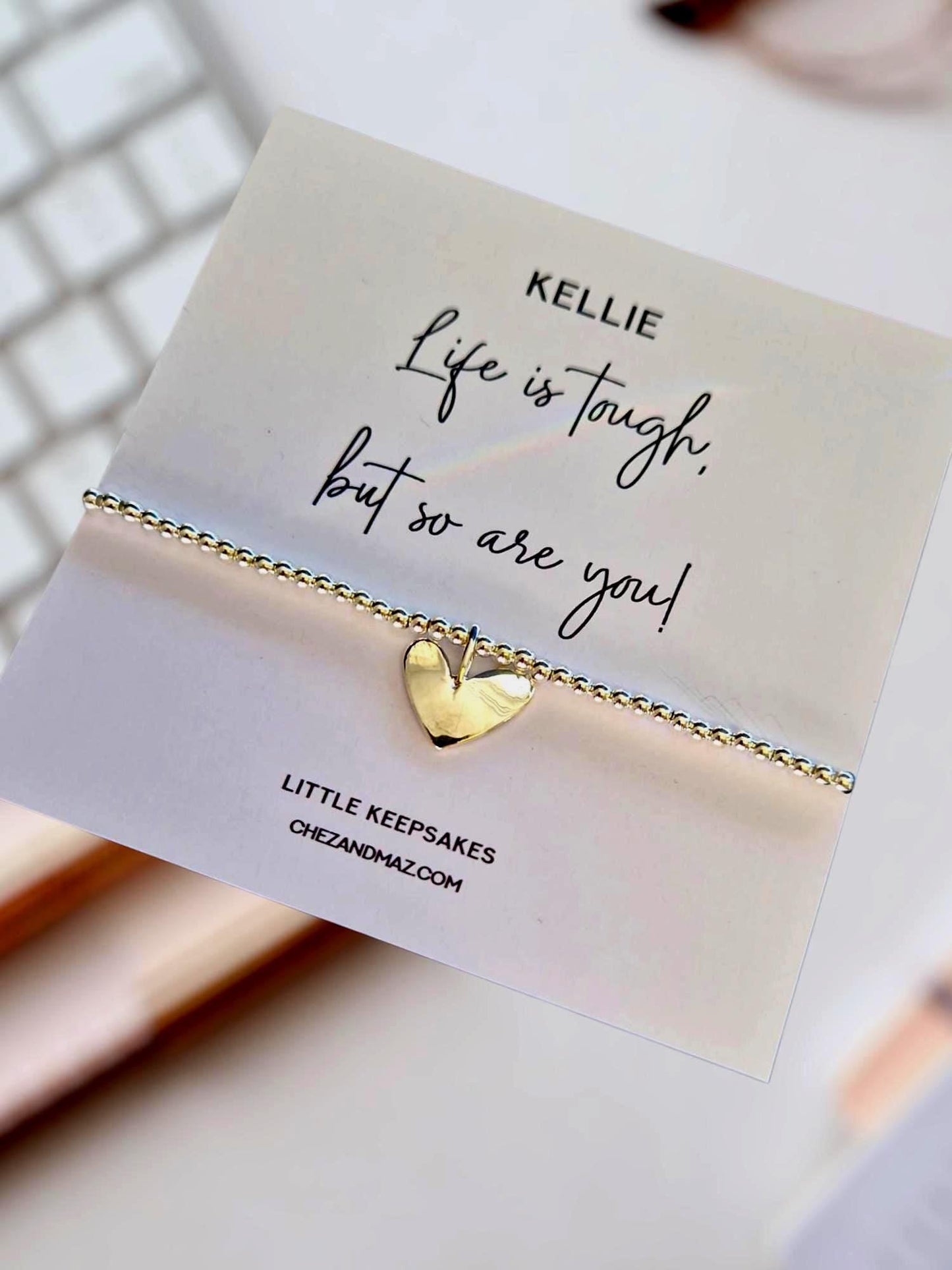 Silver Plated Heart Charm Bracelet: Inspirational Friendship Gift, Life is tough, but so are you