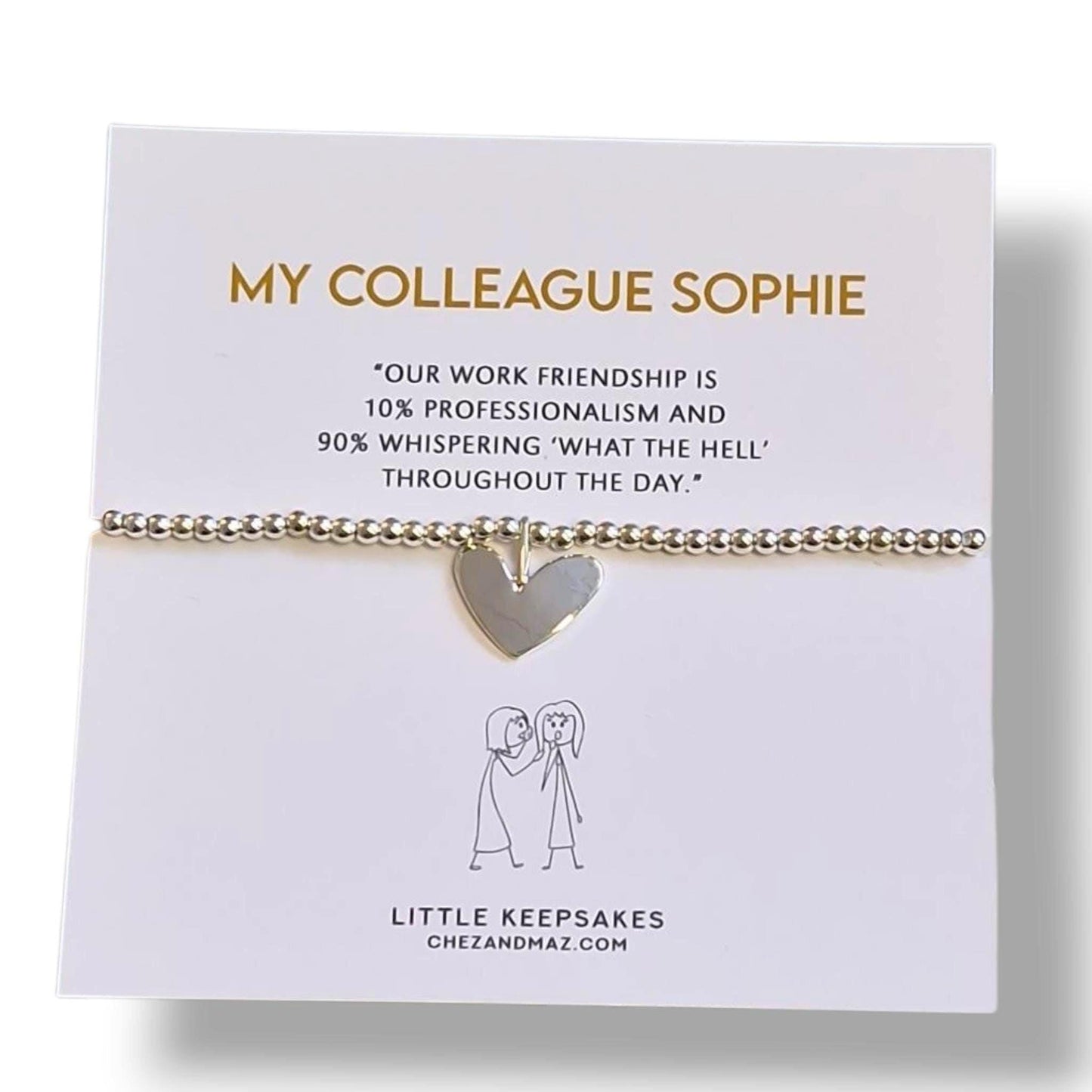 Colleagues - Co-worker  - Funny - Pun - Silver-Plated Heart Bracelet: Friendship Gift- Whispering