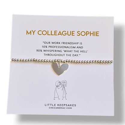 Colleagues - Co-worker  - Funny - Pun - Silver-Plated Heart Bracelet: Friendship Gift- Whispering