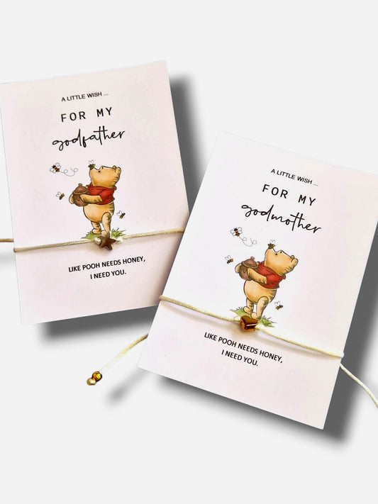 Winnie the Pooh Godparent Wish Bracelet: Christening Gift - Like Pooh needs Honey, I need you!