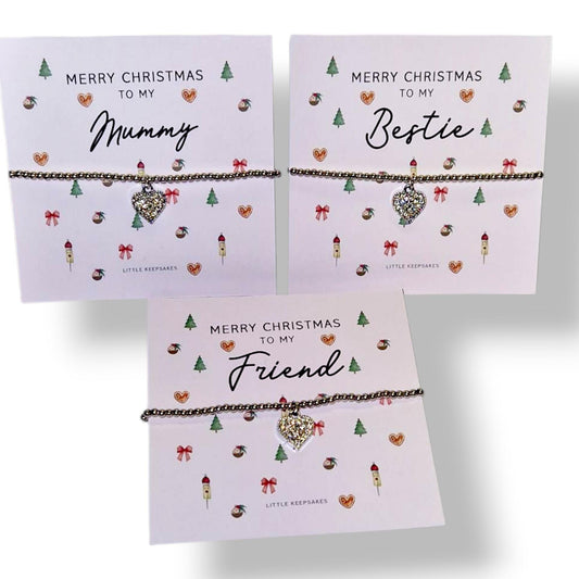 Merry Christmas  Diamante Wish Bracelet – Mu, friend, sister, bestie colleague, Stocking Filler, Secret Santa, Gift for Her