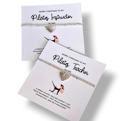 Pilates Teacher, Instructor I Christmas Gift | Silver Bracelet I Encouragement I Fun Gift I Thank you I Quote I Personalised