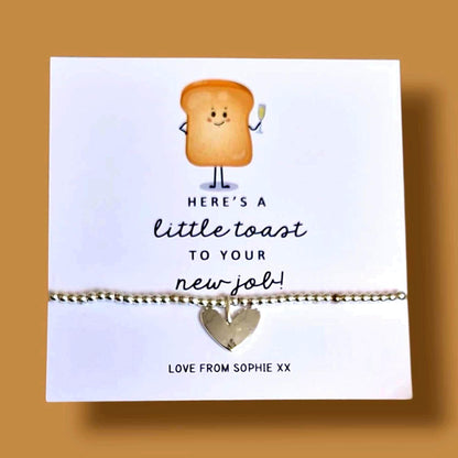 Personalised New Job Silver Bracelet: Funny Congratulations Gift - Toast to your new job