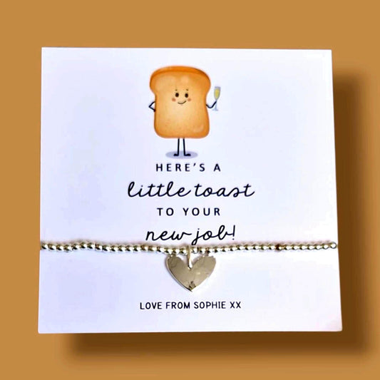 Personalised New Job Silver Bracelet: Funny Congratulations Gift - Toast to your new job