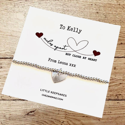 Miles apart, but close at heart  Personalised.. Bracelet friend gift, family, Love,  Long-distance I Silver Plated Bracelet Ju8