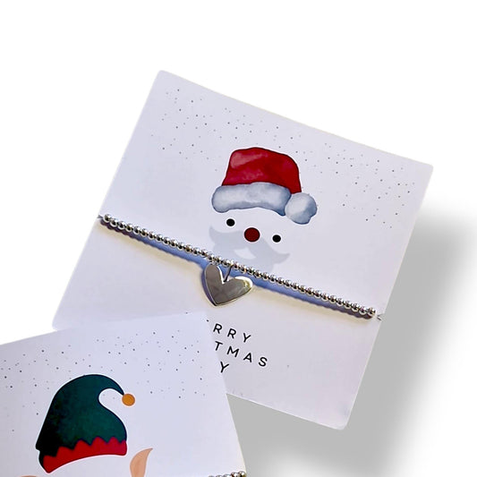 Christmas Bracelet - Santa or Elf  - Silver plated charm bracelet with Heart charm - Stocking filler - Christmas Eve Box - Secret Santa