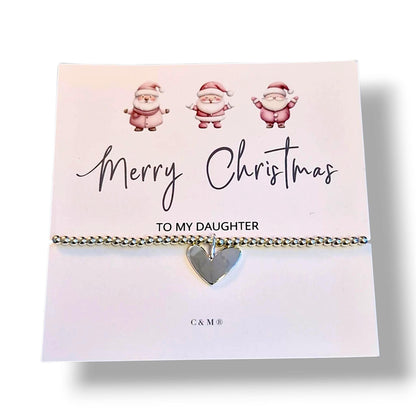 Merry Christmas Personalised Silver Plated Heart Bracelet – Festive Gift for Her, Stocking Filler, Daughter, Mum, Friend, Sister, Nan