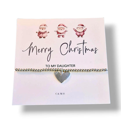 Merry Christmas Personalised Silver Plated Heart Bracelet – Festive Gift for Her, Stocking Filler, Daughter, Mum, Friend, Sister, Nan