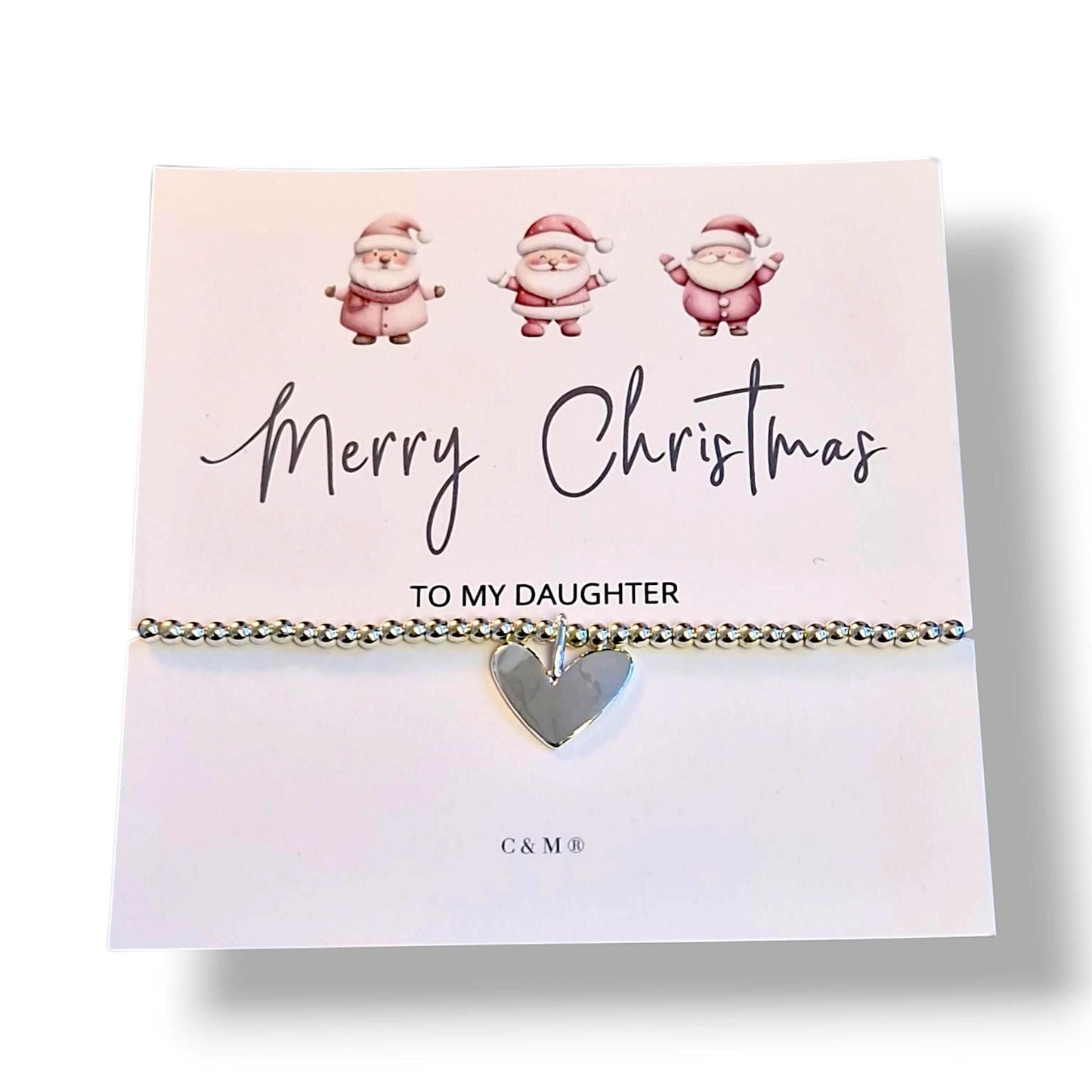 Merry Christmas Personalised Silver Plated Heart Bracelet – Festive Gift for Her, Stocking Filler, Daughter, Mum, Friend, Sister, Nan