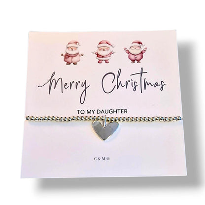 Merry Christmas Personalised Silver Plated Heart Bracelet – Festive Gift for Her, Stocking Filler, Daughter, Mum, Friend, Sister, Nan