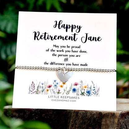 Retirement Bracelet: Silver Plated Heart Charm, Inspirational Gift - Leaving Gift - Retiring - New Chapter