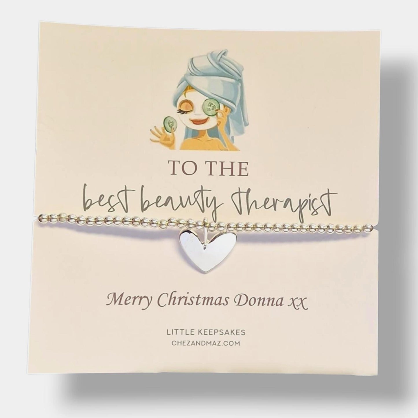 Beauty Therapist Gift: Silver Plated Heart Charm Bracelet Christmas, Birthday - Personalised