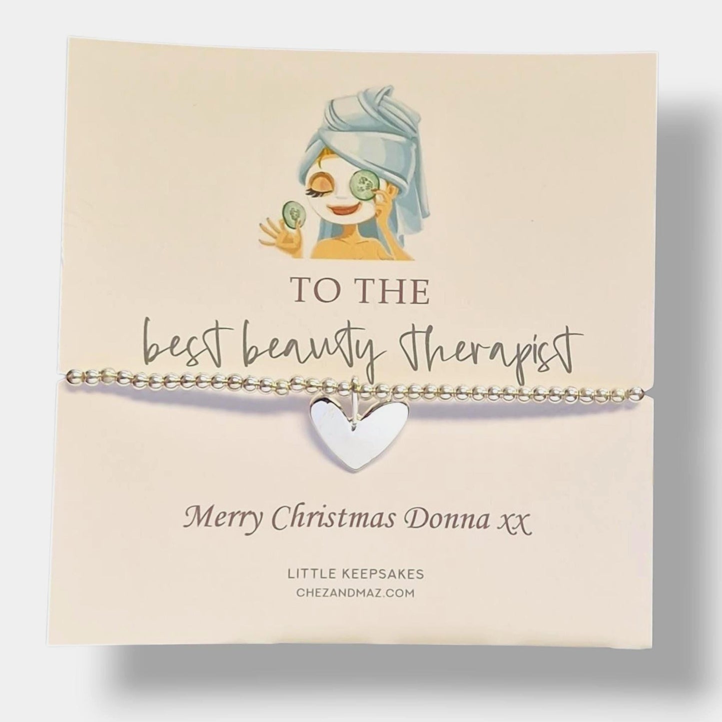 Beauty Therapist Gift: Silver Plated Heart Charm Bracelet Christmas, Birthday - Personalised
