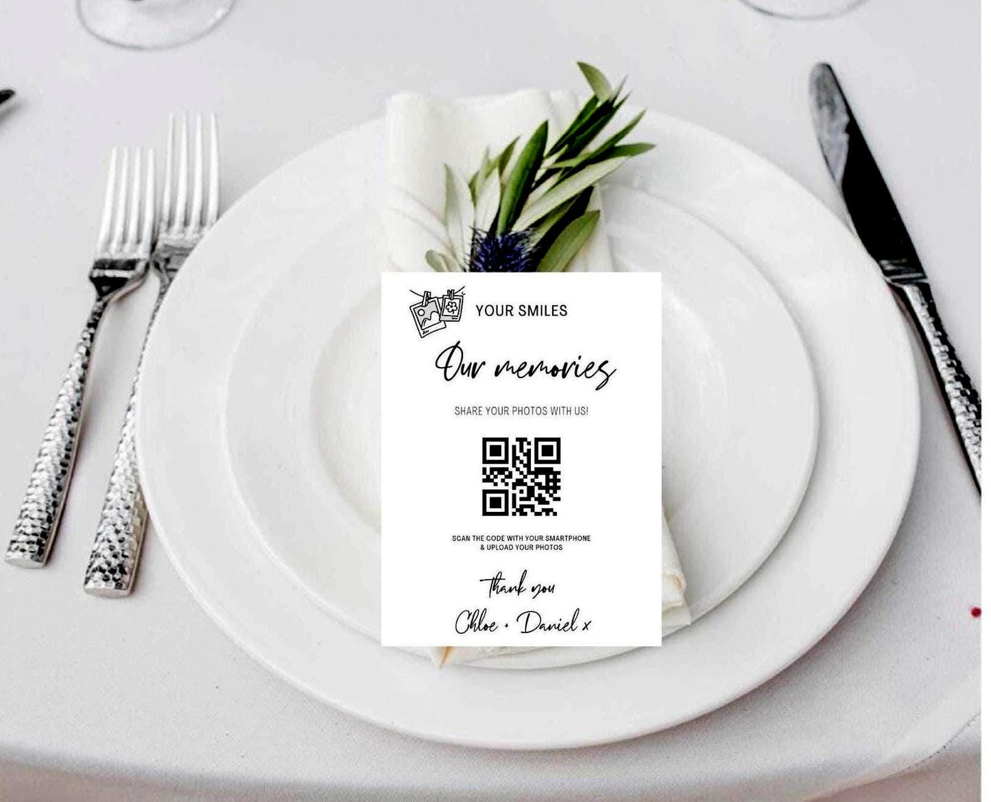 Personalised QR Code Photo Sharing Cards: Wedding Memory Keepsake (7x10 cm A7 Size)