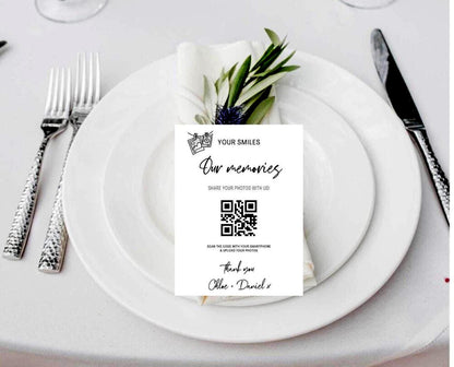 Personalised QR Code Photo Sharing Cards: Wedding Memory Keepsake (7x10 cm A7 Size)