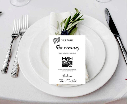 Personalised QR Code Photo Sharing Cards: Wedding Memory Keepsake (7x10 cm A7 Size) - your smiles, our memories