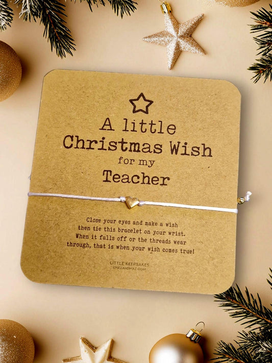 Teacher, Teaching Assistant Wish Bracelet Christmas, Gift for Teacher Wish Bracelet & Message Card Little Keepsake - Music, Any teacher