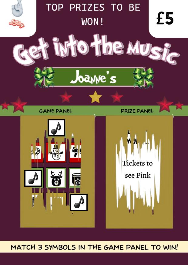 Scratch Card: Surprise, Festival, Music, Concert Reveal Gift, fun gift, Christmas, Festive, Personalised, Scratch to reveal gift